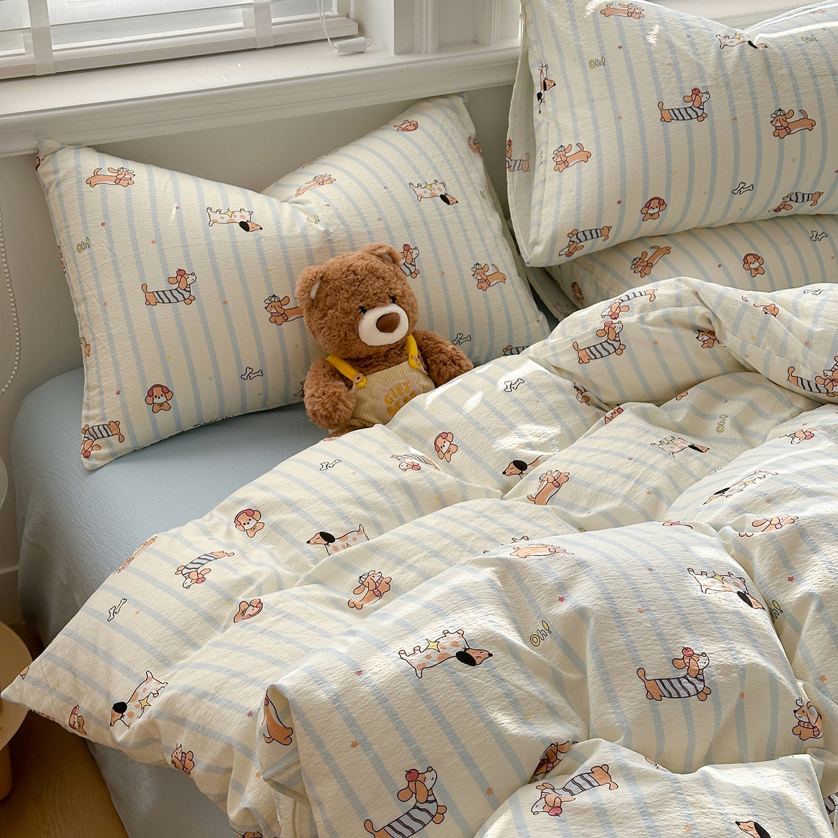 91家纺网 家纺一手货源 找家纺 多品家纺 2026新款奶呼呼超柔云感双层纱系列单被套 开心狗