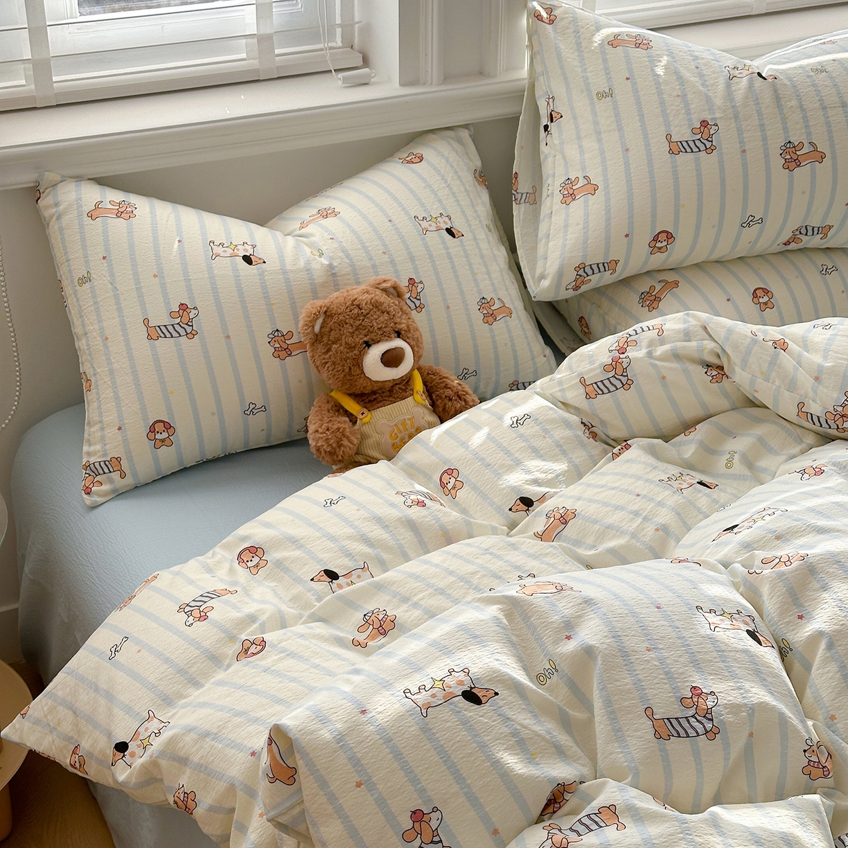 91家纺网 家纺一手货源 找家纺 多品家纺 2026新款奶呼呼超柔云感双层纱系列单被套 开心狗