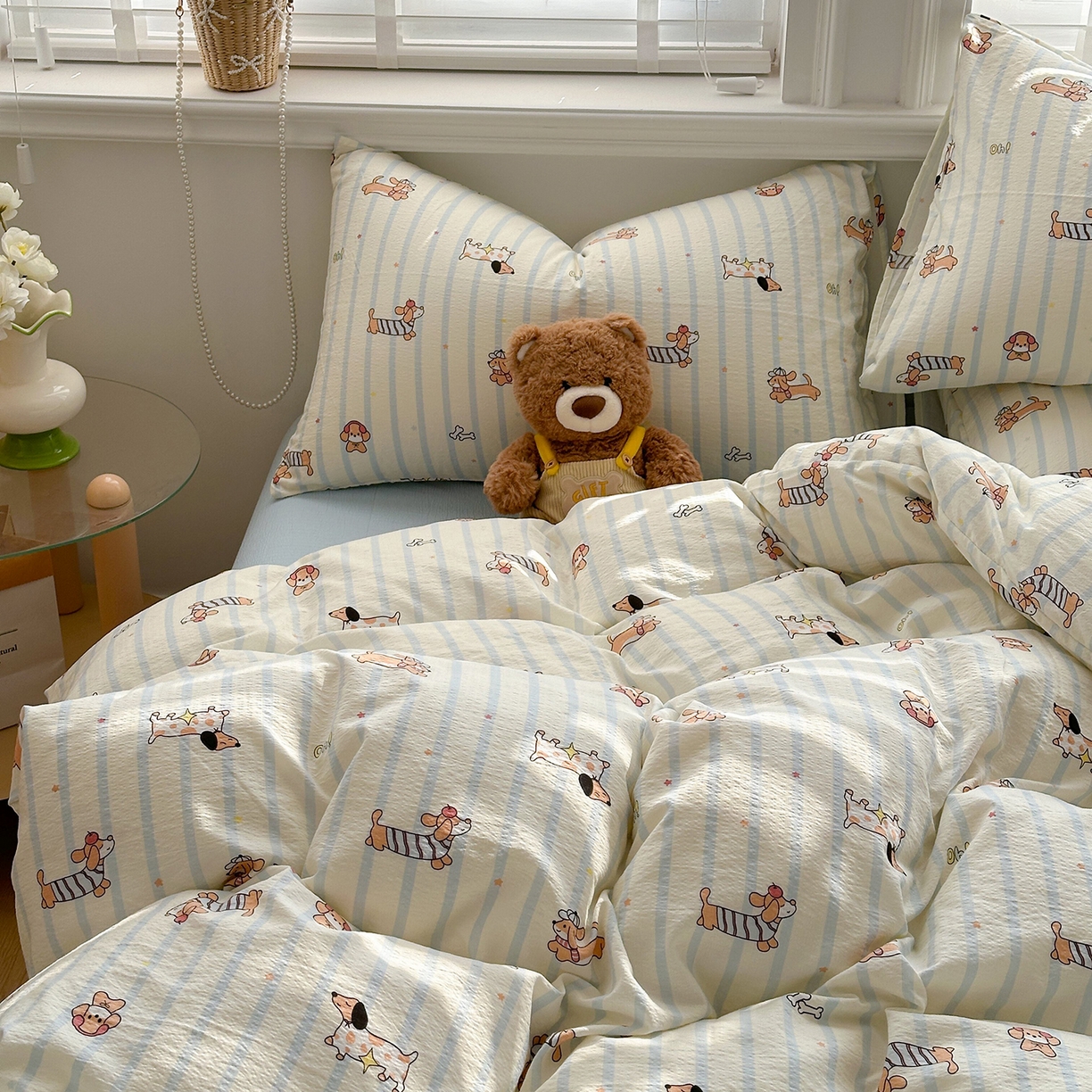 91家纺网 家纺一手货源 找家纺 多品家纺 2026新款奶呼呼超柔云感双层纱系列单被套 开心狗