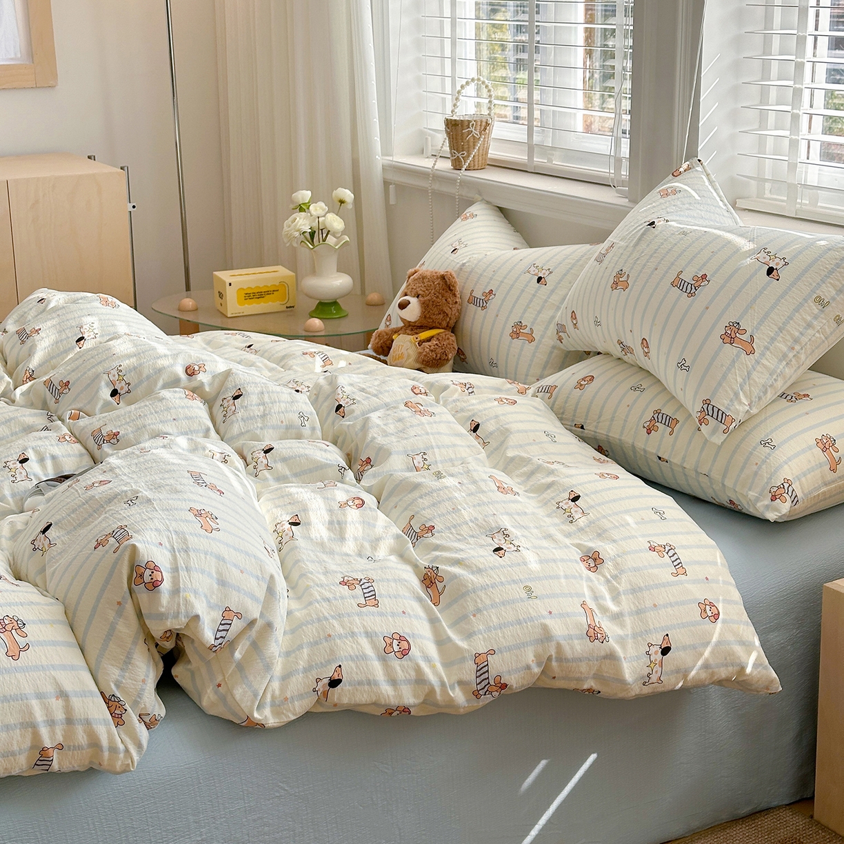 91家纺网 家纺一手货源 找家纺 多品家纺 2026新款奶呼呼超柔云感双层纱系列单被套 开心狗