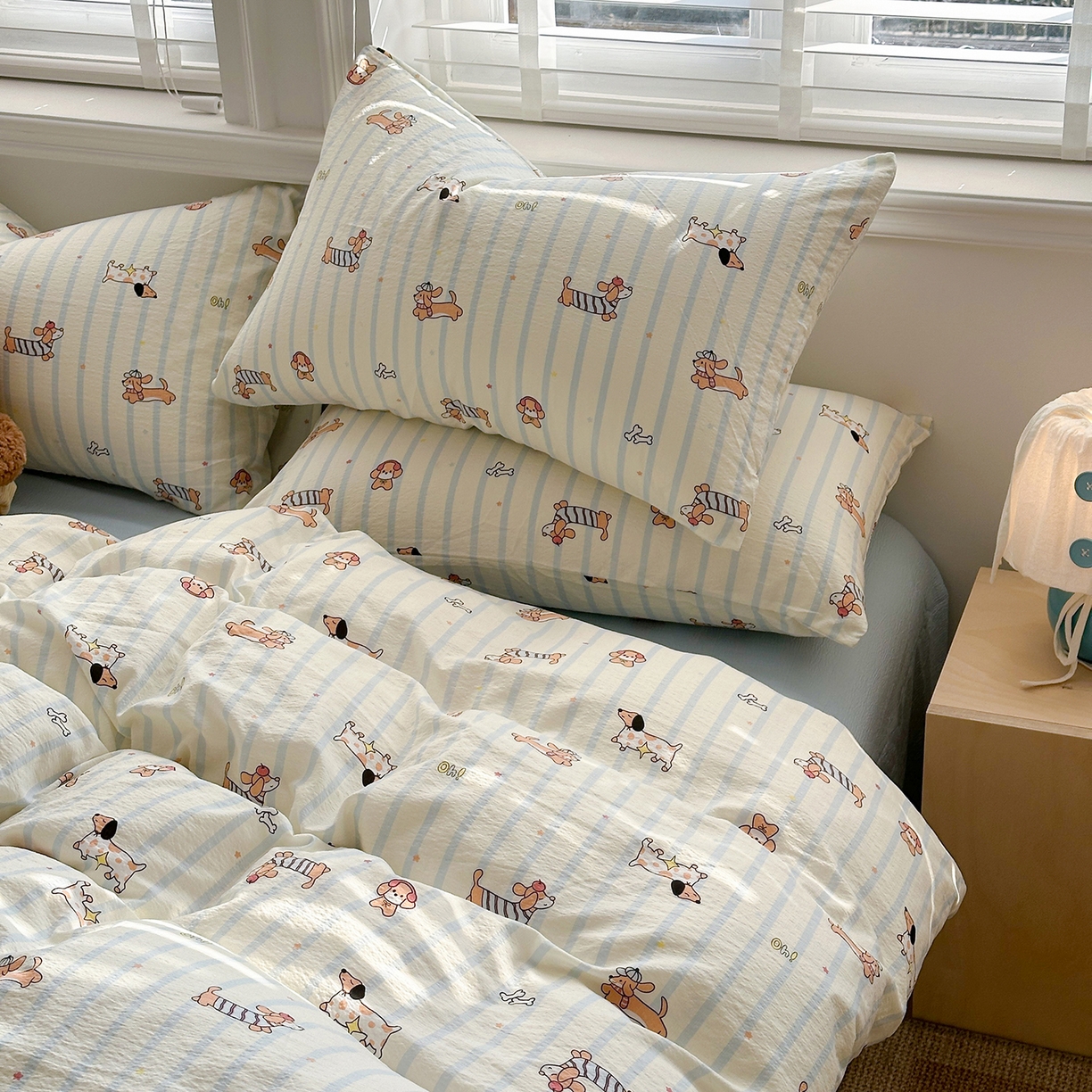 91家纺网 家纺一手货源 找家纺 多品家纺 2026新款奶呼呼超柔云感双层纱系列单被套 开心狗