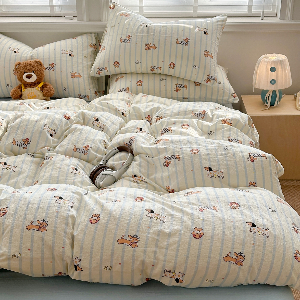 91家纺网 家纺一手货源 找家纺 多品家纺 2026新款奶呼呼超柔云感双层纱系列单被套 开心狗