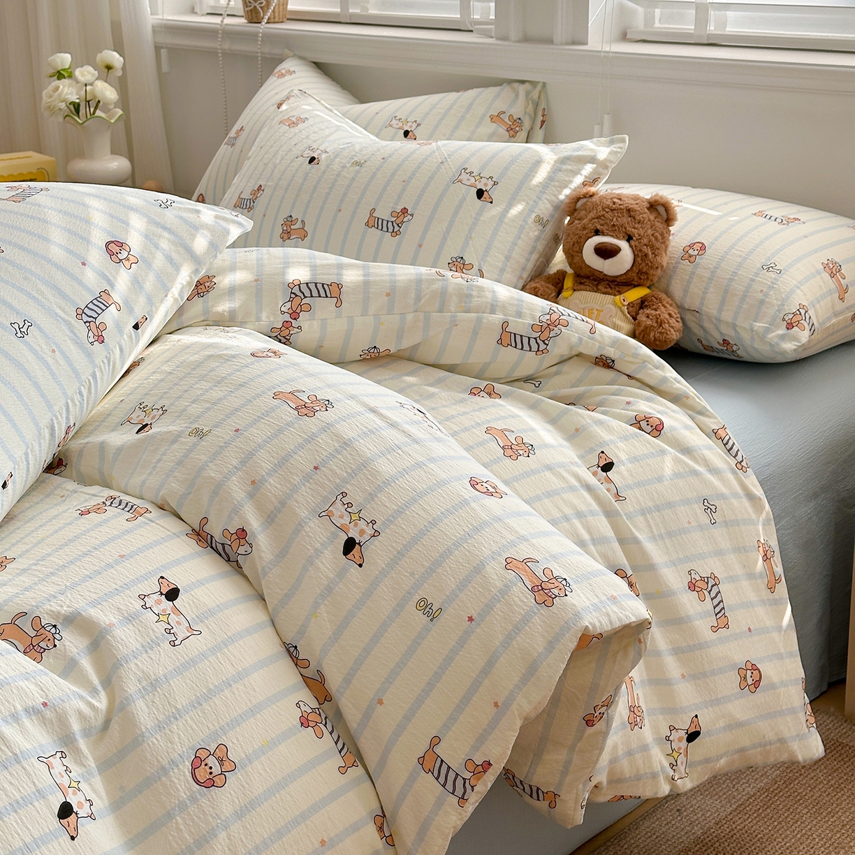 91家纺网 家纺一手货源 找家纺 多品家纺 2026新款奶呼呼超柔云感双层纱系列单被套 开心狗