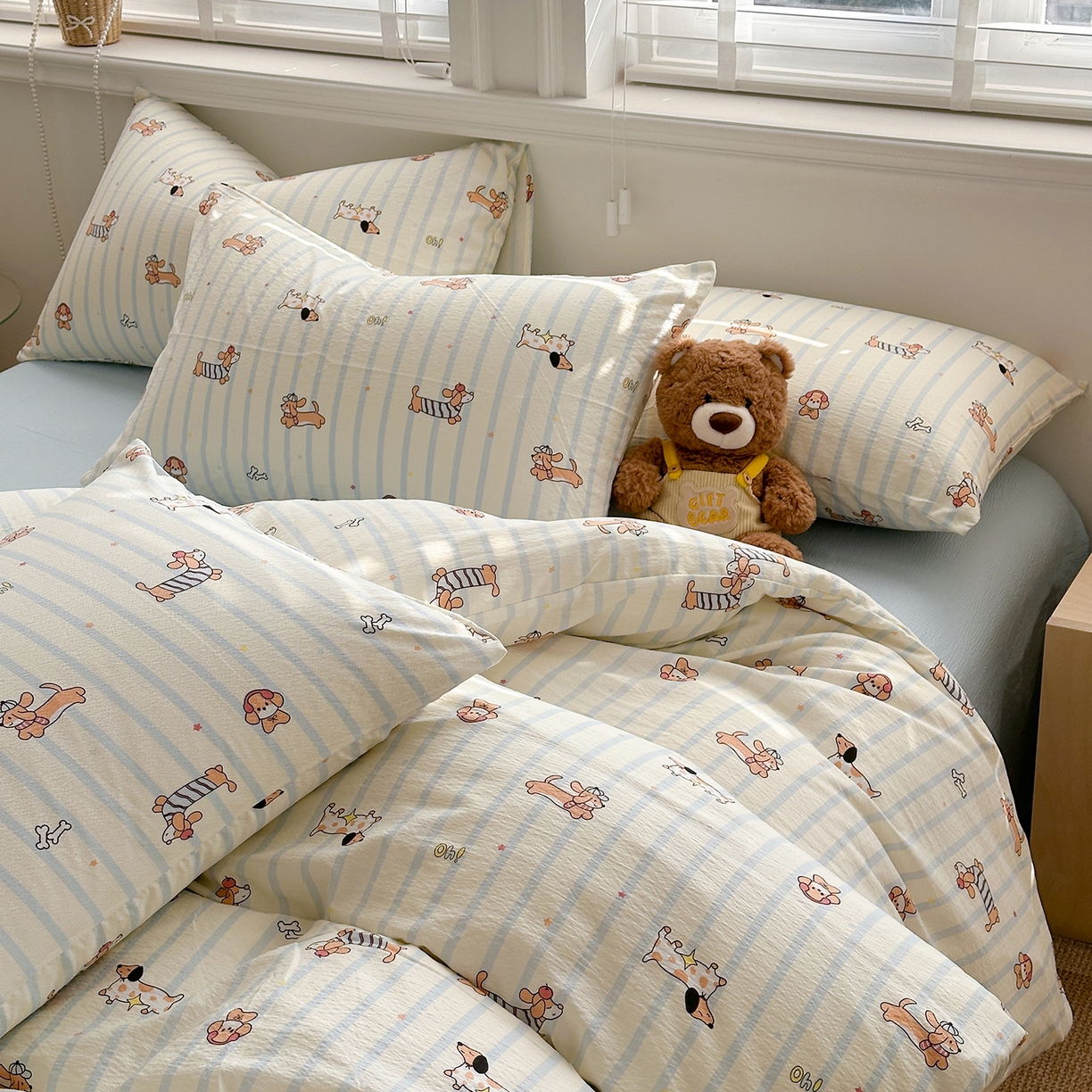 91家纺网 家纺一手货源 找家纺 多品家纺 2026新款奶呼呼超柔云感双层纱系列单被套 开心狗