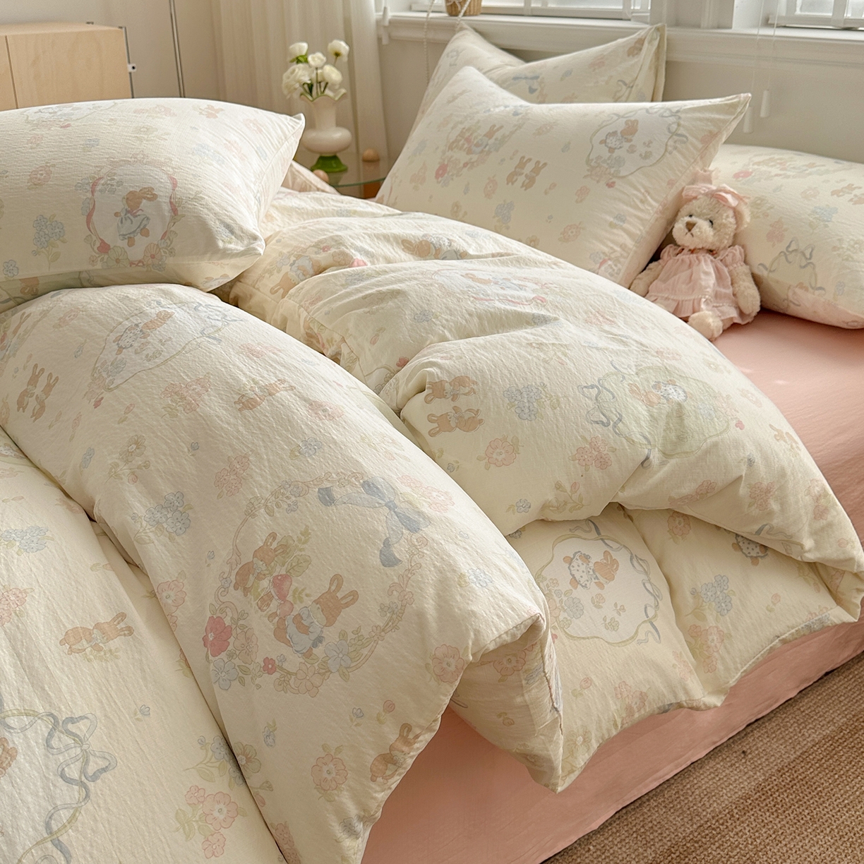 多品家纺 2026新款奶呼呼超柔云感双层纱系列单被套 棉花兔兔