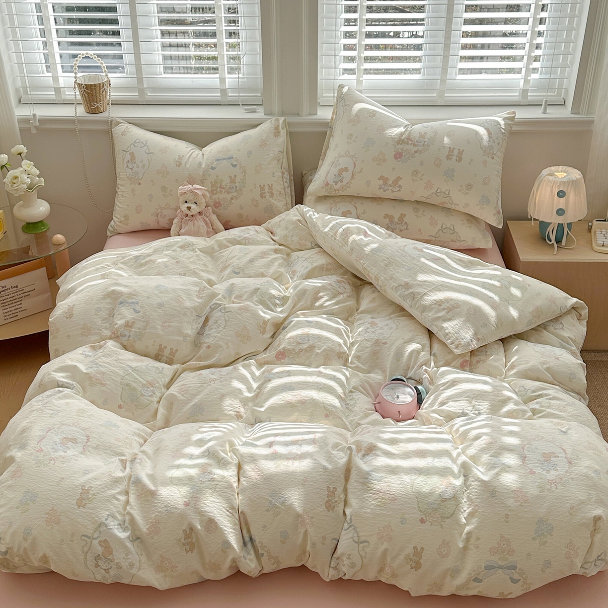 91家纺网 家纺一手货源 找家纺 多品家纺 2026新款奶呼呼超柔云感双层纱系列单被套 棉花兔兔