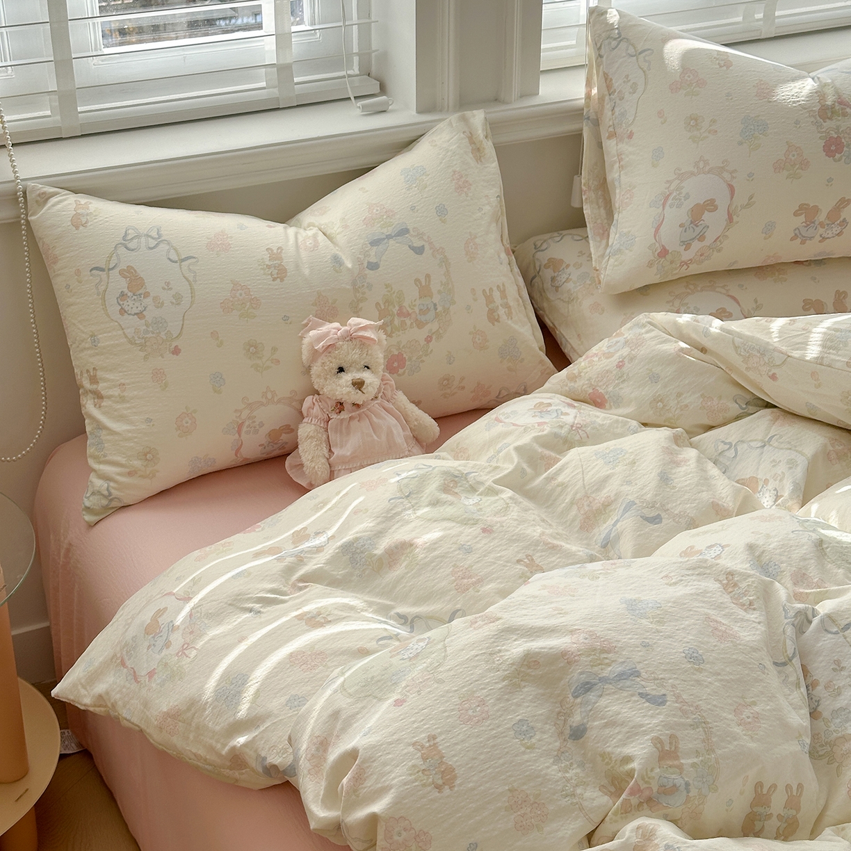 91家纺网 家纺一手货源 找家纺 多品家纺 2026新款奶呼呼超柔云感双层纱系列单被套 棉花兔兔