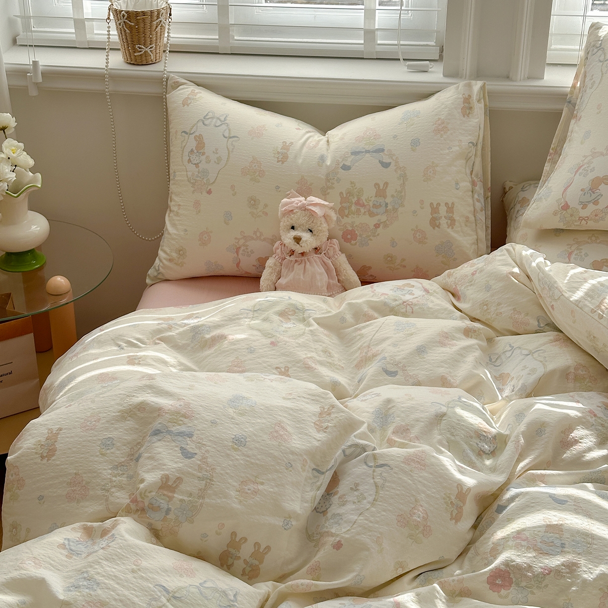 91家纺网 家纺一手货源 找家纺 多品家纺 2026新款奶呼呼超柔云感双层纱系列单被套 棉花兔兔