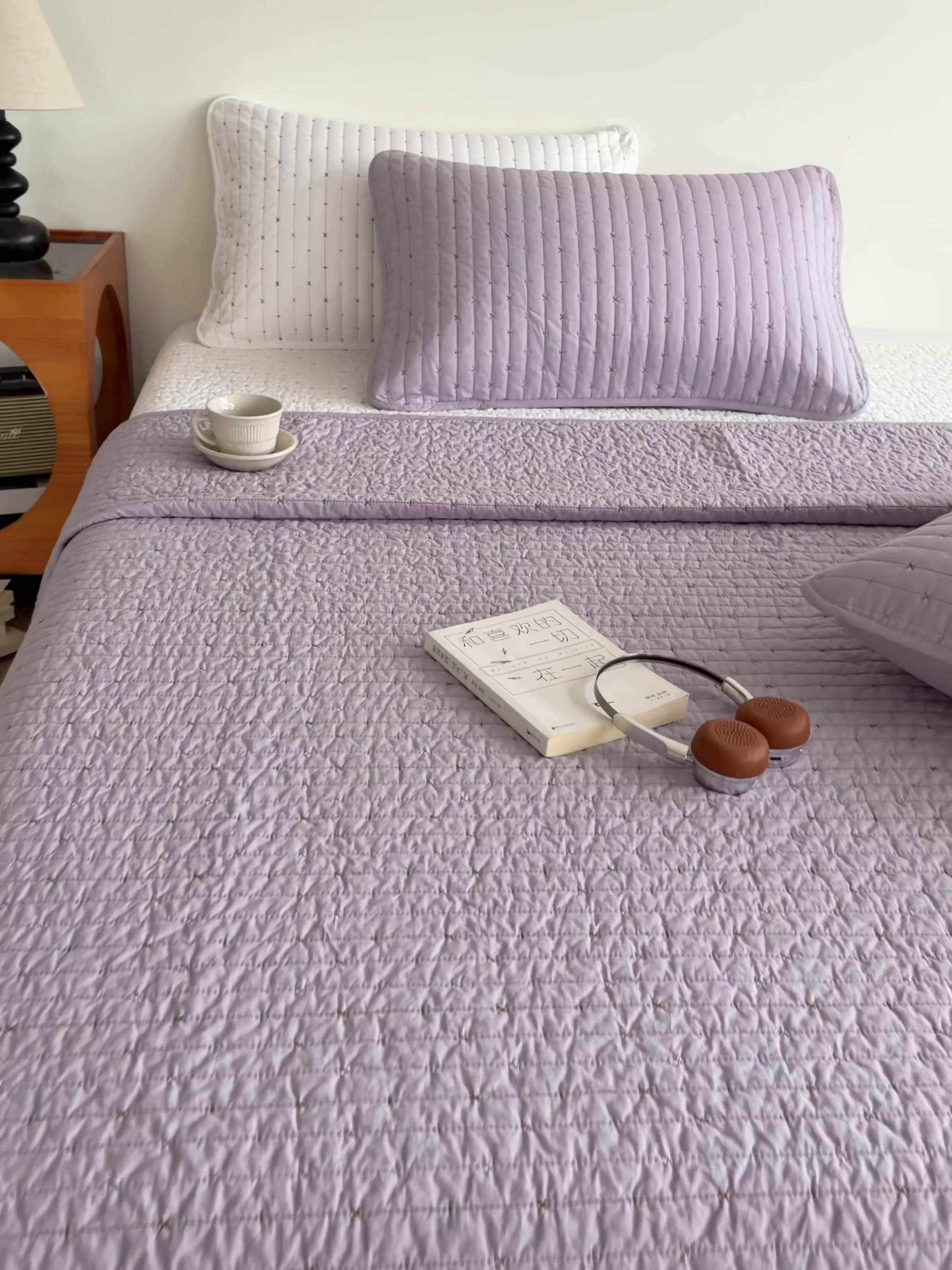 91家纺网 家纺一手货源 找家纺 沐纯家居 2026新款60支全棉纯棉米粒绣纯色床盖三件套 紫色