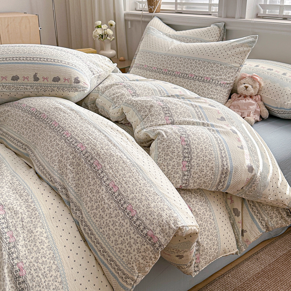 多品家纺 2026新款奶呼呼超柔云感双层纱系列单被套 浅浅春意