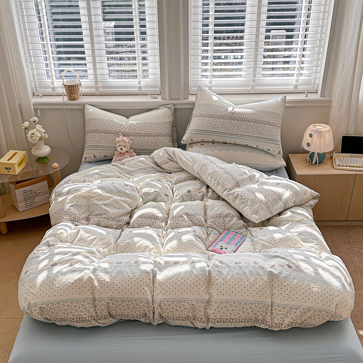 91家纺网 家纺一手货源 找家纺 多品家纺 2026新款奶呼呼超柔云感双层纱系列单被套 浅浅春意