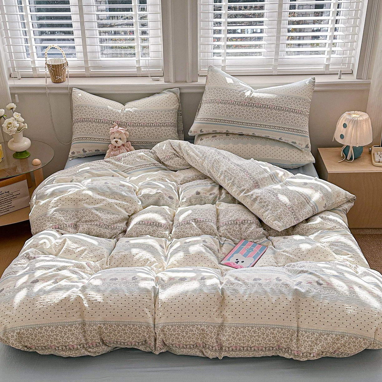 91家纺网 家纺一手货源 找家纺 多品家纺 2026新款奶呼呼超柔云感双层纱系列单被套 浅浅春意