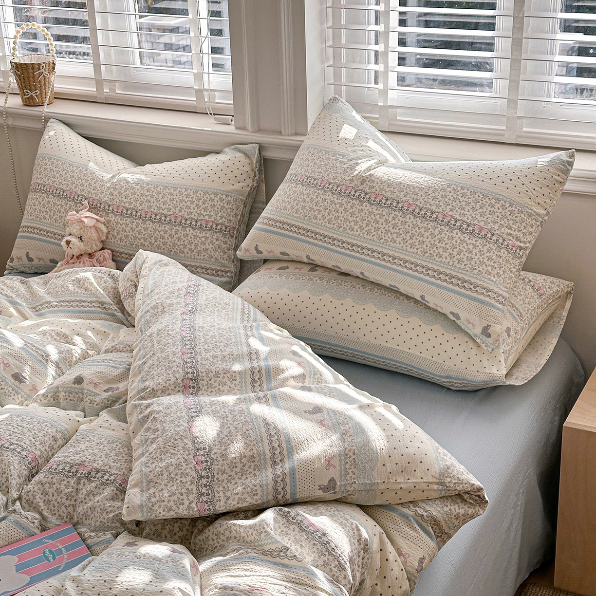 91家纺网 家纺一手货源 找家纺 多品家纺 2026新款奶呼呼超柔云感双层纱系列单被套 浅浅春意