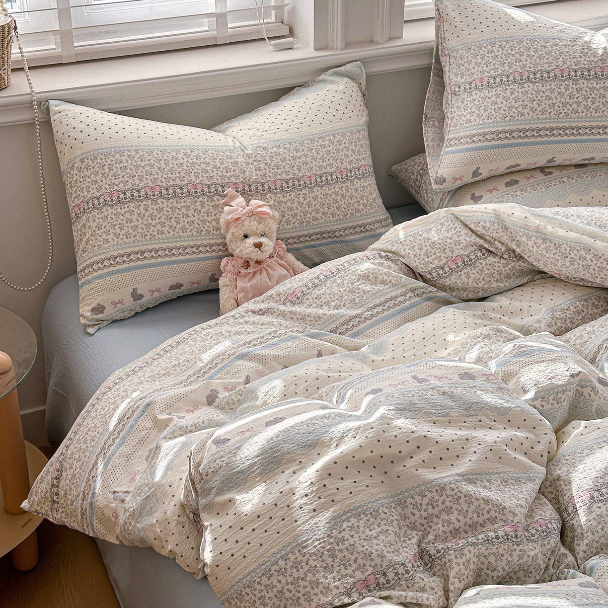 91家纺网 家纺一手货源 找家纺 多品家纺 2026新款奶呼呼超柔云感双层纱系列单被套 浅浅春意