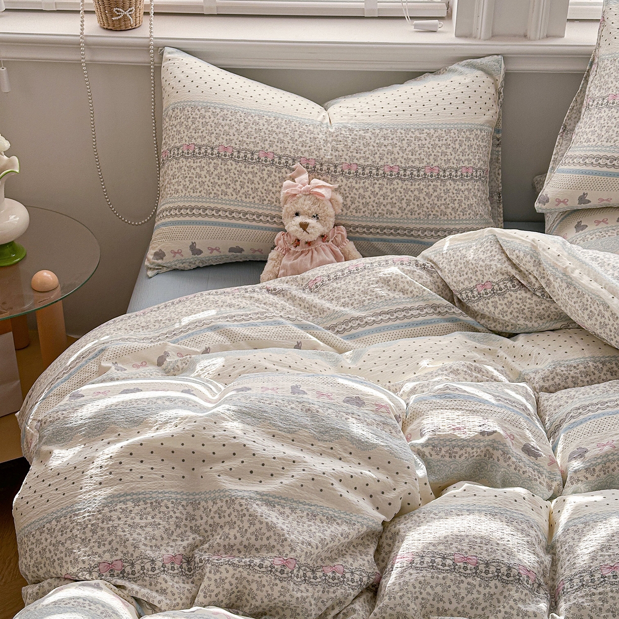 91家纺网 家纺一手货源 找家纺 多品家纺 2026新款奶呼呼超柔云感双层纱系列单被套 浅浅春意