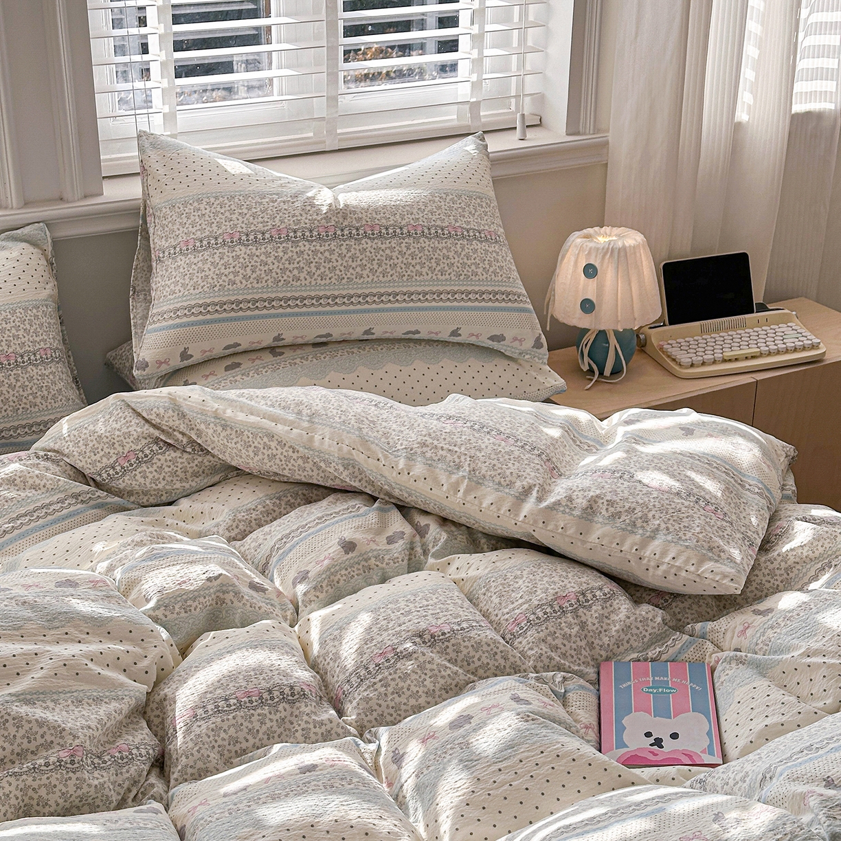 91家纺网 家纺一手货源 找家纺 多品家纺 2026新款奶呼呼超柔云感双层纱系列单被套 浅浅春意