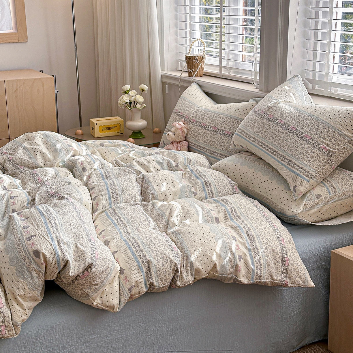 91家纺网 家纺一手货源 找家纺 多品家纺 2026新款奶呼呼超柔云感双层纱系列单被套 浅浅春意