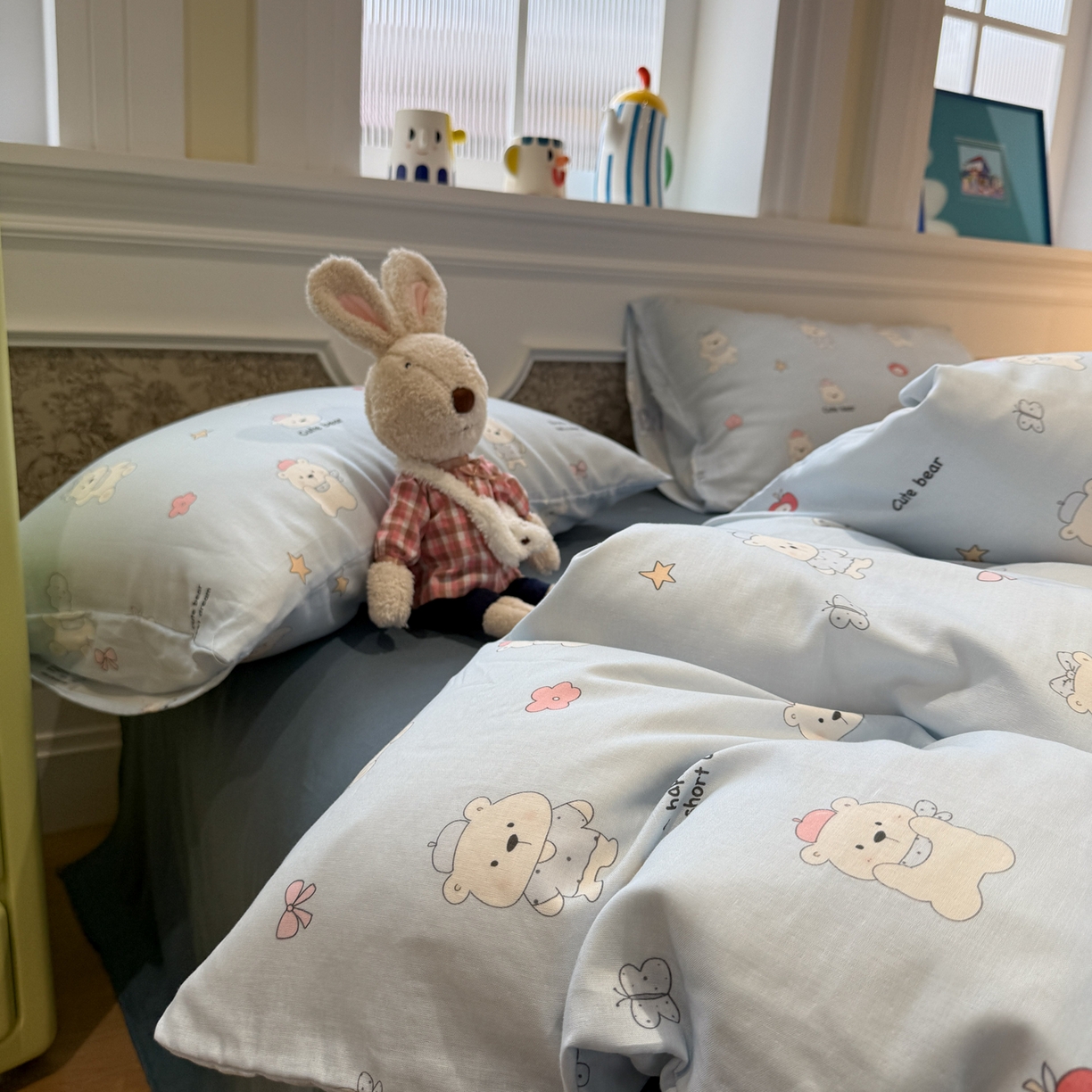 塞纳 2026新款.全棉有氧双层纱四件套-场景一 软糖小熊-蓝