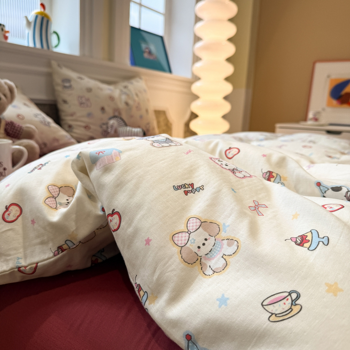 91家纺网 家纺一手货源 找家纺 塞纳 2026新款.全棉有氧双层纱四件套-场景一 甜梦小窝