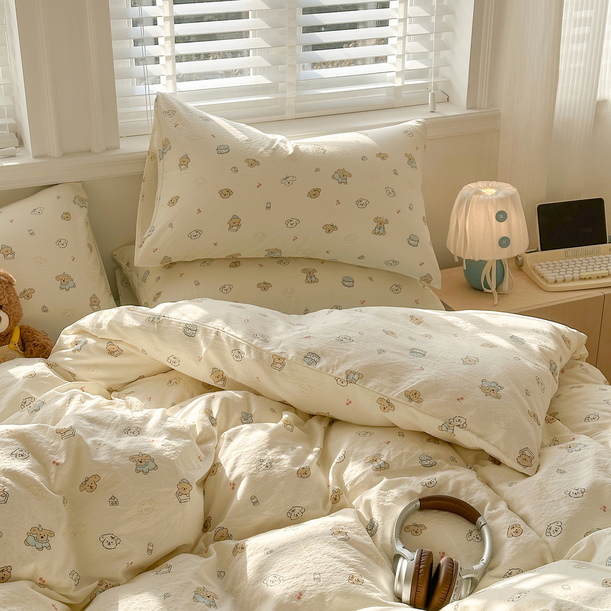 91家纺网 家纺一手货源 找家纺 多品家纺 2026新款奶呼呼超柔云感双层纱系列单被套 小橘狗