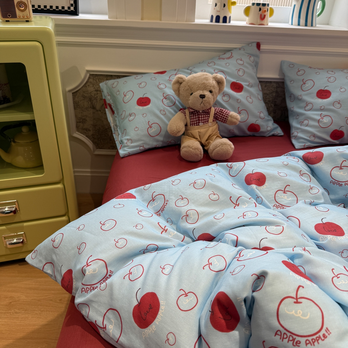 91家纺网 家纺一手货源 找家纺 塞纳 2026新款.全棉有氧双层纱四件套-场景二 甜梦小窝