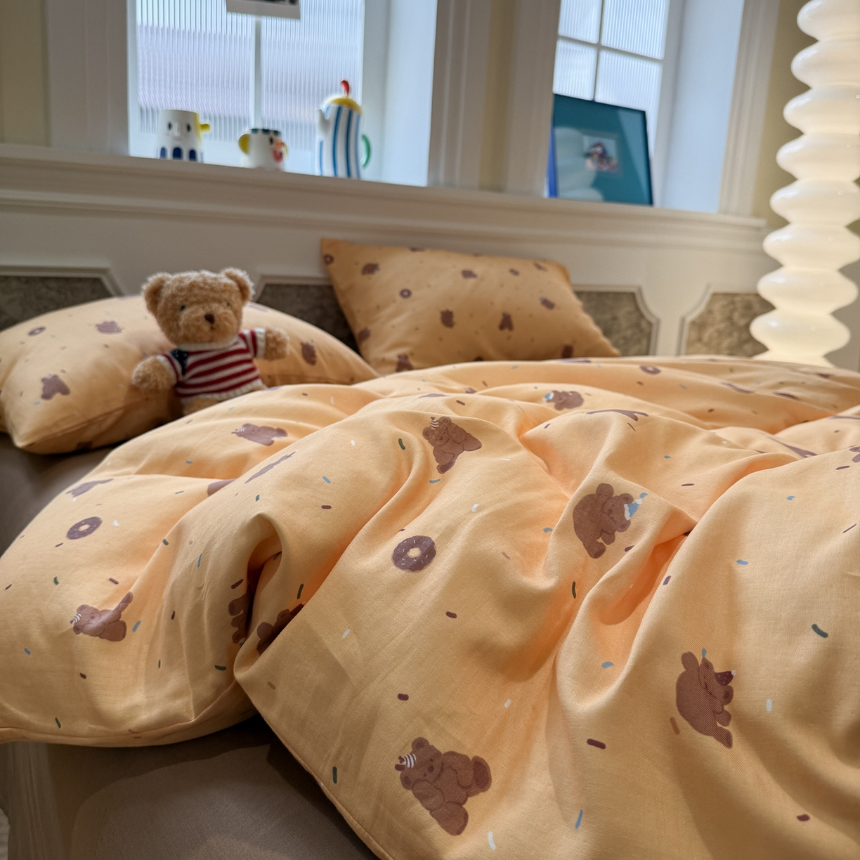 91家纺网 家纺一手货源 找家纺 塞纳 2026新款.全棉有氧双层纱四件套-场景二 甜梦小窝