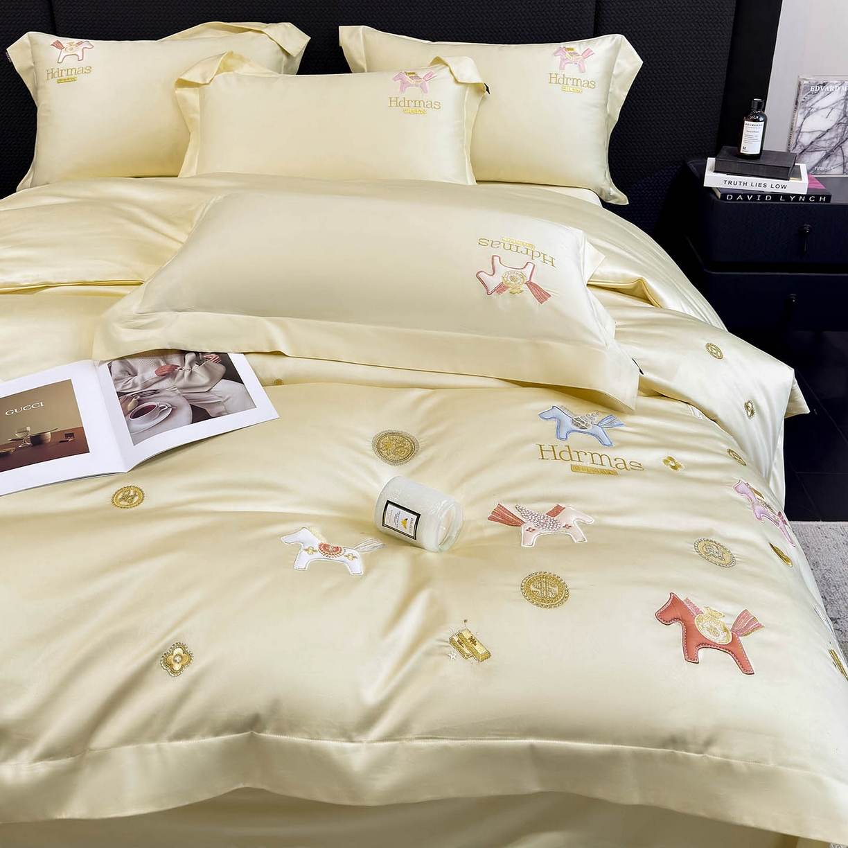 91家纺网 家纺一手货源 找家纺  2026【迪奥】马年50S双股A类长绒棉纯棉四件套100全棉新年刺绣被套床单床笠床上用品 马上有钱-金