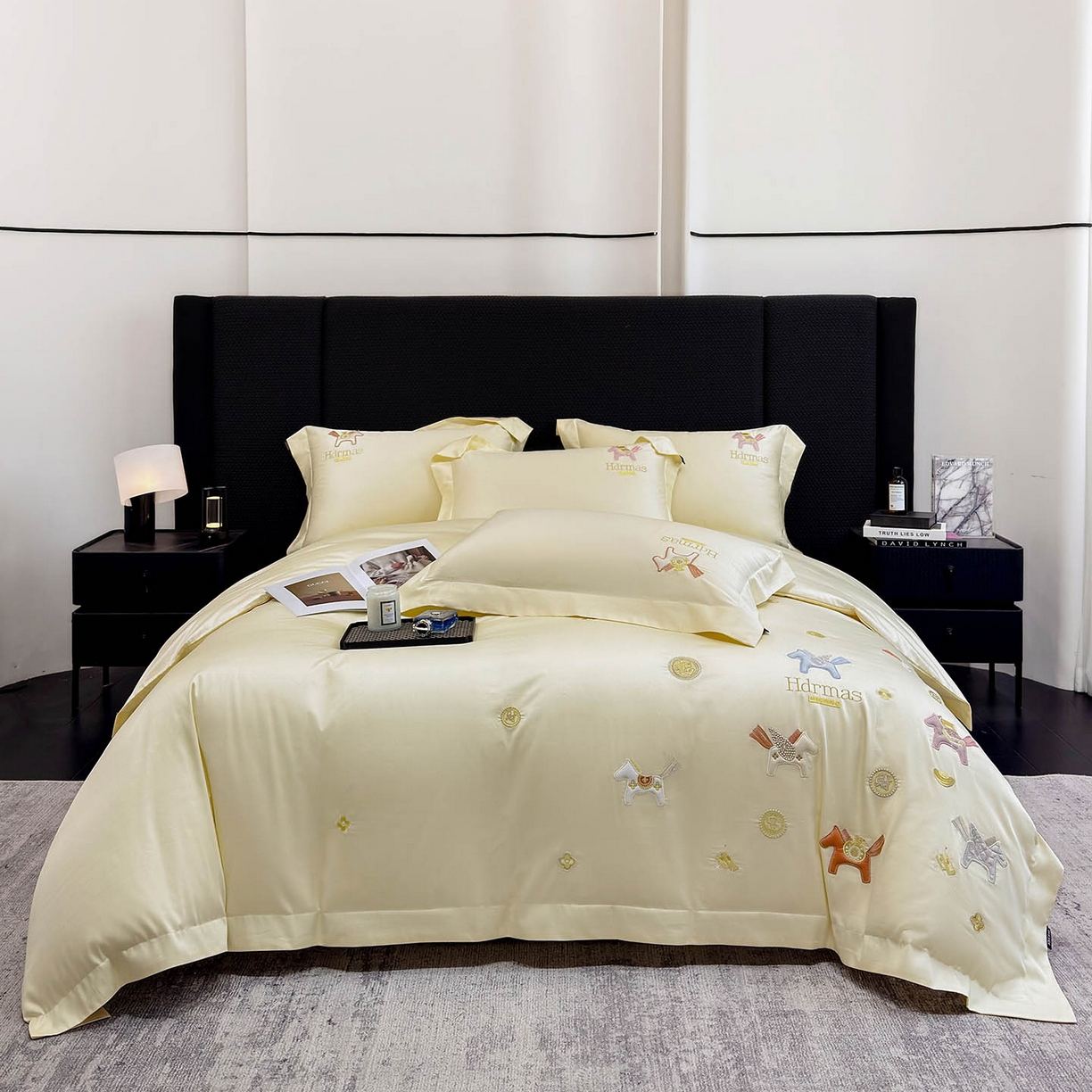 91家纺网 家纺一手货源 找家纺  2026【迪奥】马年50S双股A类长绒棉纯棉四件套100全棉新年刺绣被套床单床笠床上用品 马上有钱-金