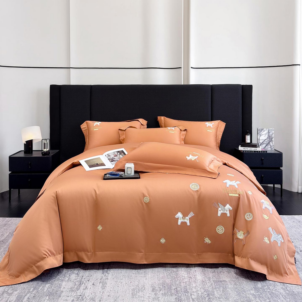 91家纺网 家纺一手货源 找家纺  2026【迪奥】马年50S双股A类长绒棉纯棉四件套100全棉新年刺绣被套床单床笠床上用品 马上有钱-橙