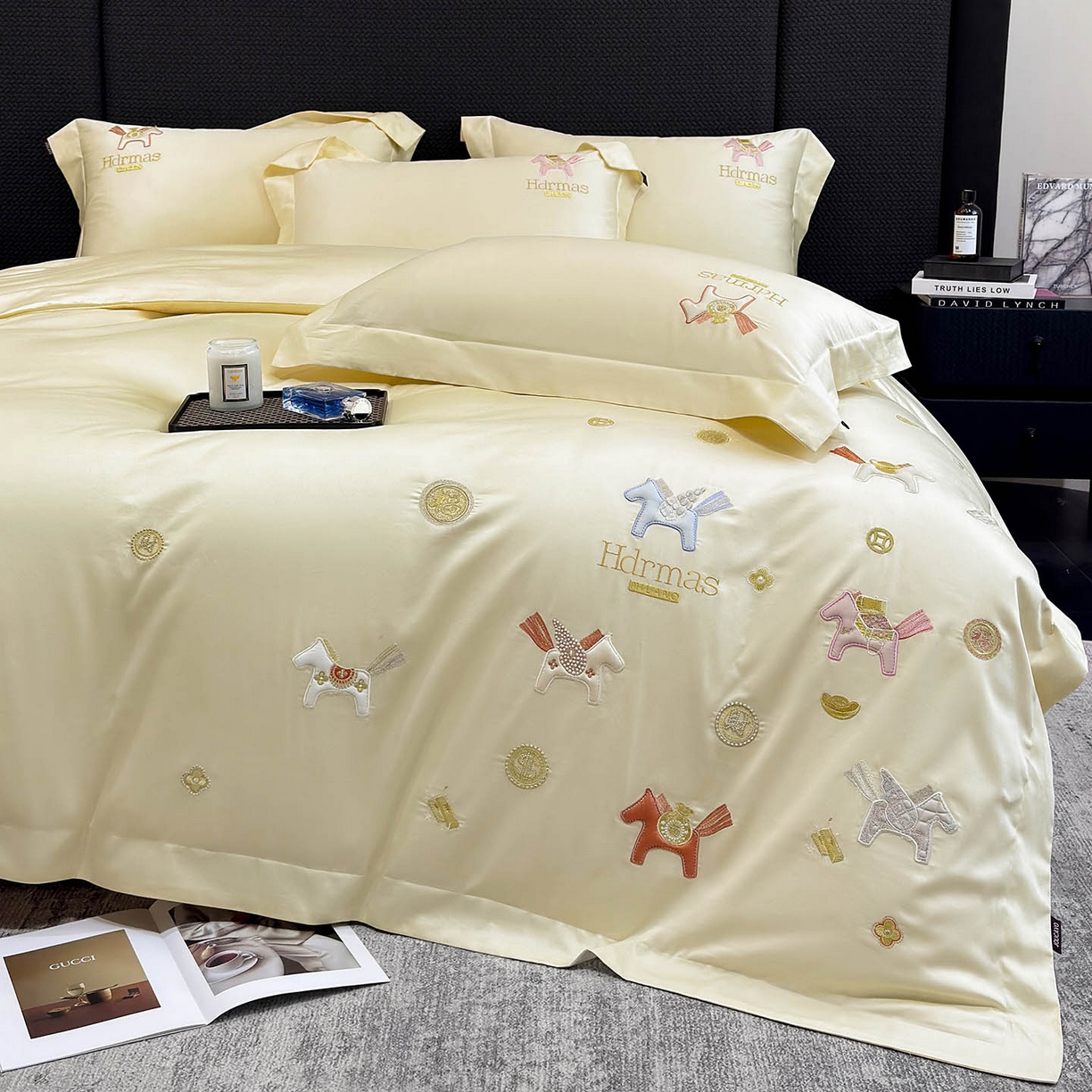 91家纺网 家纺一手货源 找家纺  2026【迪奥】马年50S双股A类长绒棉纯棉四件套100全棉新年刺绣被套床单床笠床上用品 马上有钱-金