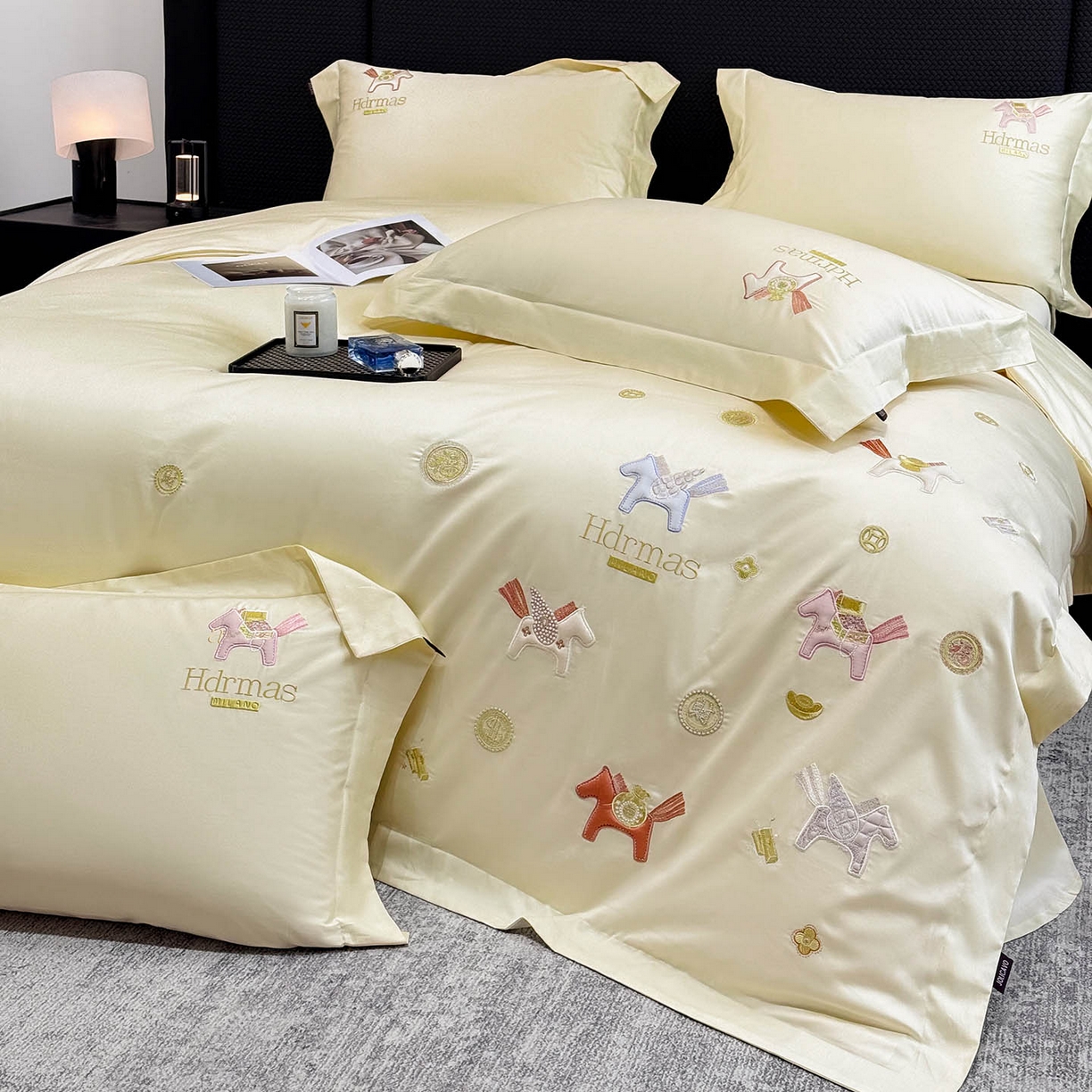 91家纺网 家纺一手货源 找家纺  2026【迪奥】马年50S双股A类长绒棉纯棉四件套100全棉新年刺绣被套床单床笠床上用品 马上有钱-金