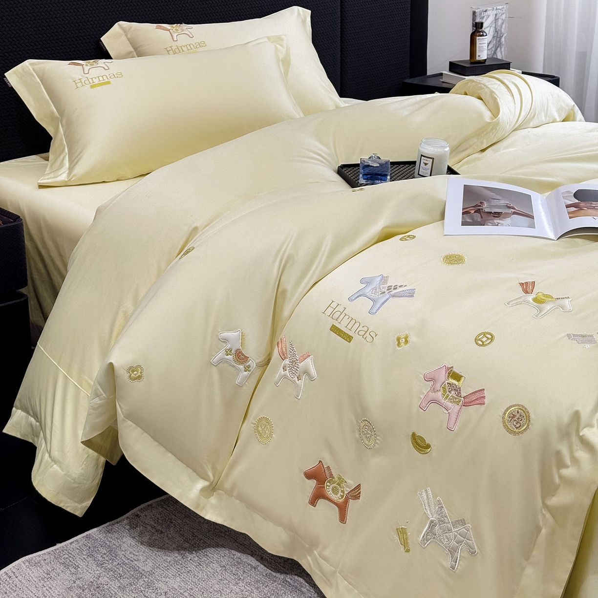 91家纺网 家纺一手货源 找家纺  2026【迪奥】马年50S双股A类长绒棉纯棉四件套100全棉新年刺绣被套床单床笠床上用品 马上有钱-金