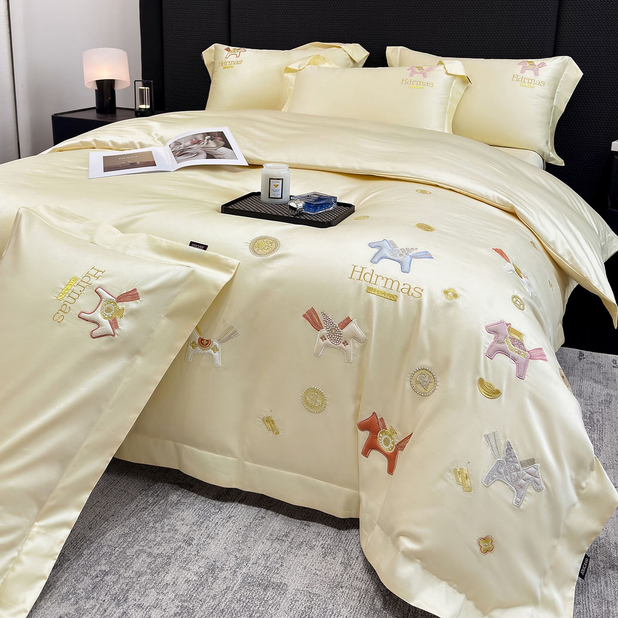 91家纺网 家纺一手货源 找家纺  2026【迪奥】马年50S双股A类长绒棉纯棉四件套100全棉新年刺绣被套床单床笠床上用品 马上有钱-金