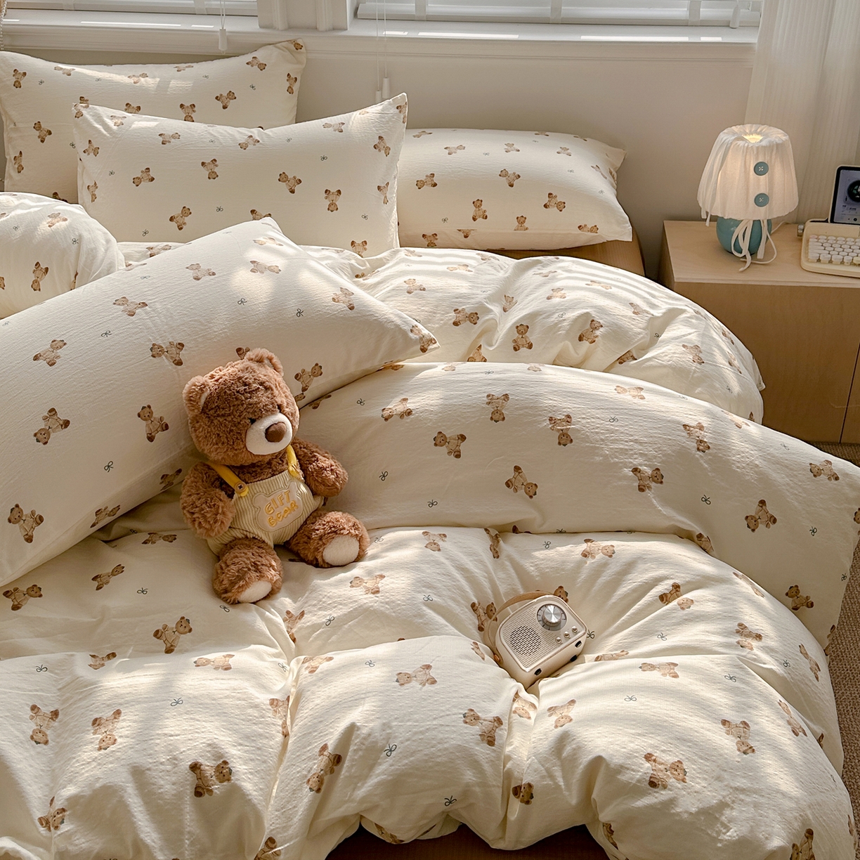 91家纺网 家纺一手货源 找家纺 多品家纺 2026新款奶呼呼超柔云感双层纱系列单被套 熊多多