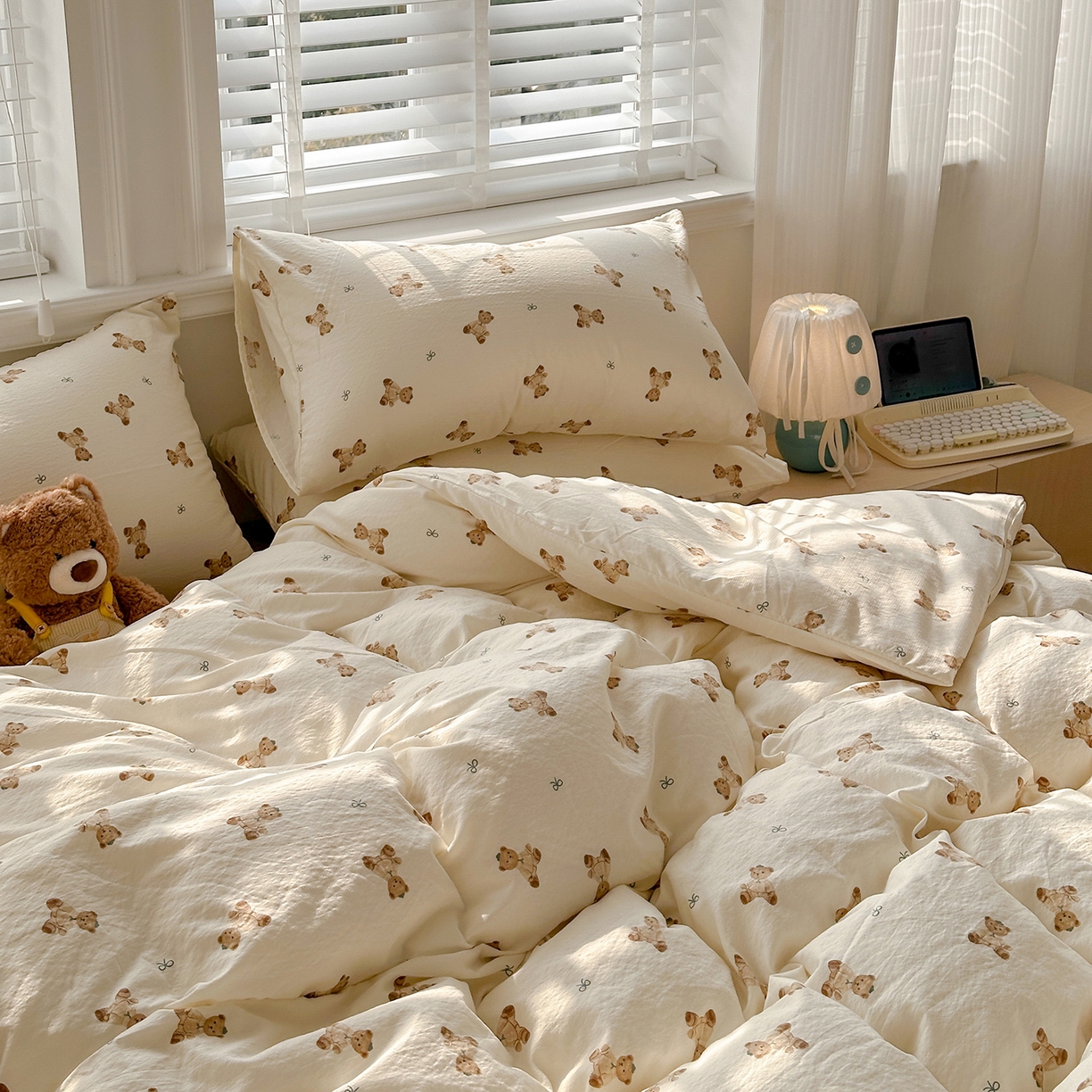 91家纺网 家纺一手货源 找家纺 多品家纺 2026新款奶呼呼超柔云感双层纱系列单被套 熊多多