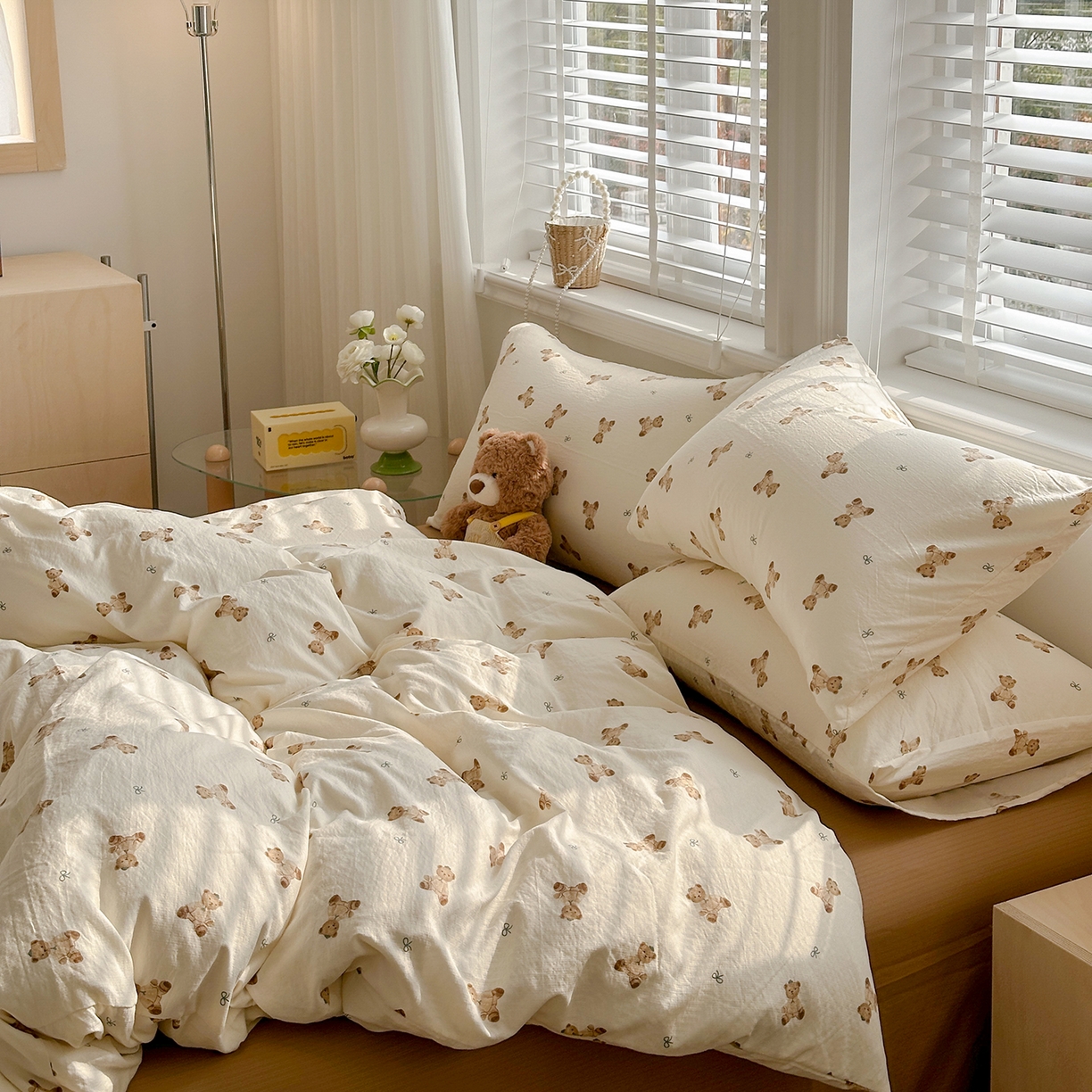 91家纺网 家纺一手货源 找家纺 多品家纺 2026新款奶呼呼超柔云感双层纱系列单被套 熊多多