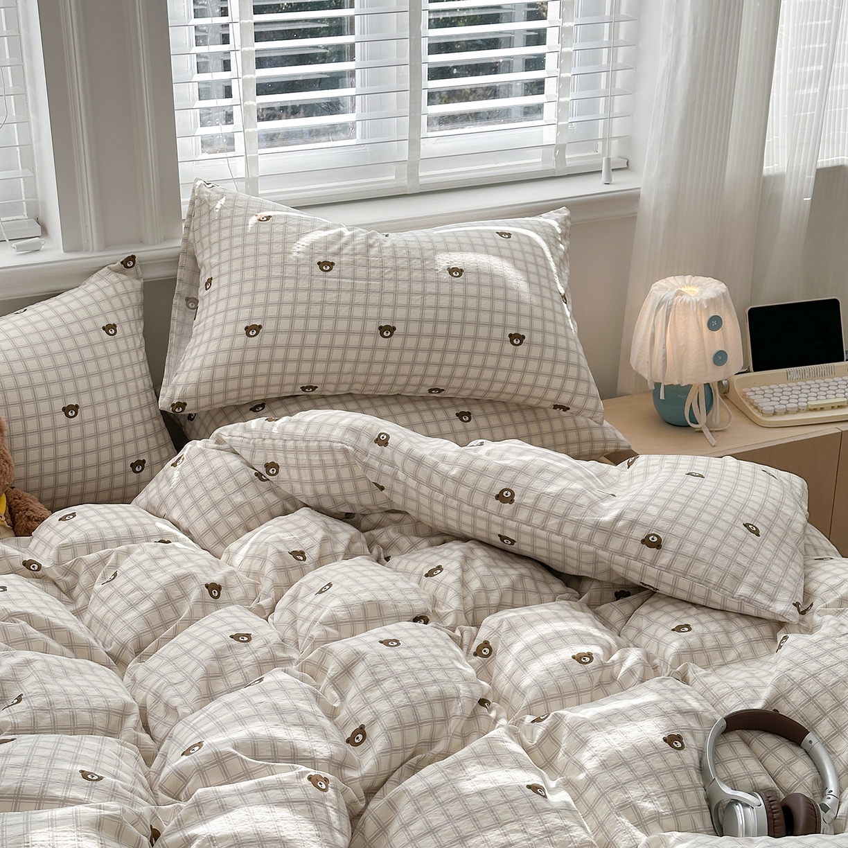 91家纺网 家纺一手货源 找家纺 多品家纺 2026新款奶呼呼超柔云感双层纱系列单被套 熊熊空间