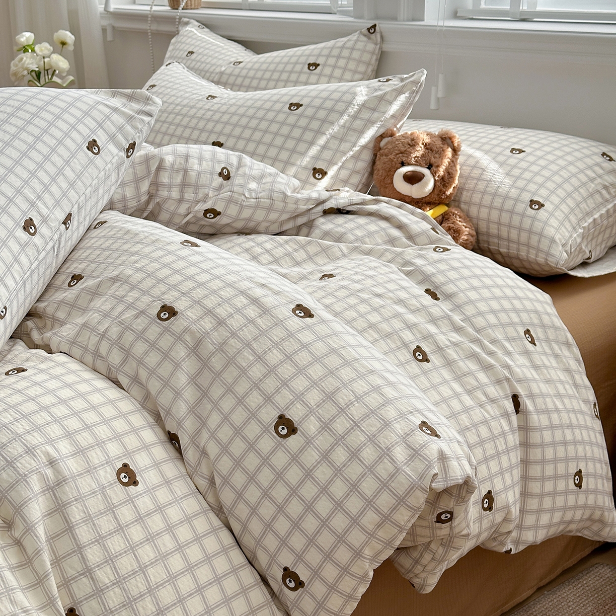 91家纺网 家纺一手货源 找家纺 多品家纺 2026新款奶呼呼超柔云感双层纱系列单被套 熊熊空间