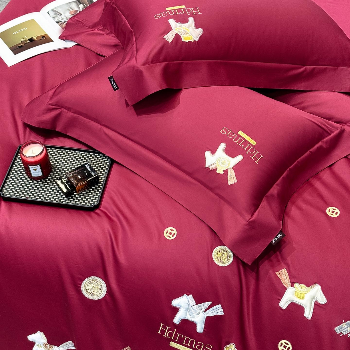 91家纺网 家纺一手货源 找家纺 （总） 2026新款【迪奥】马年50S双股A类长绒棉纯棉四件套100全棉新年刺绣被套床单