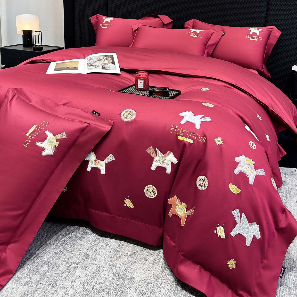 91家纺网 家纺一手货源 找家纺 （总） 2026新款【迪奥】马年50S双股A类长绒棉纯棉四件套100全棉新年刺绣被套床单