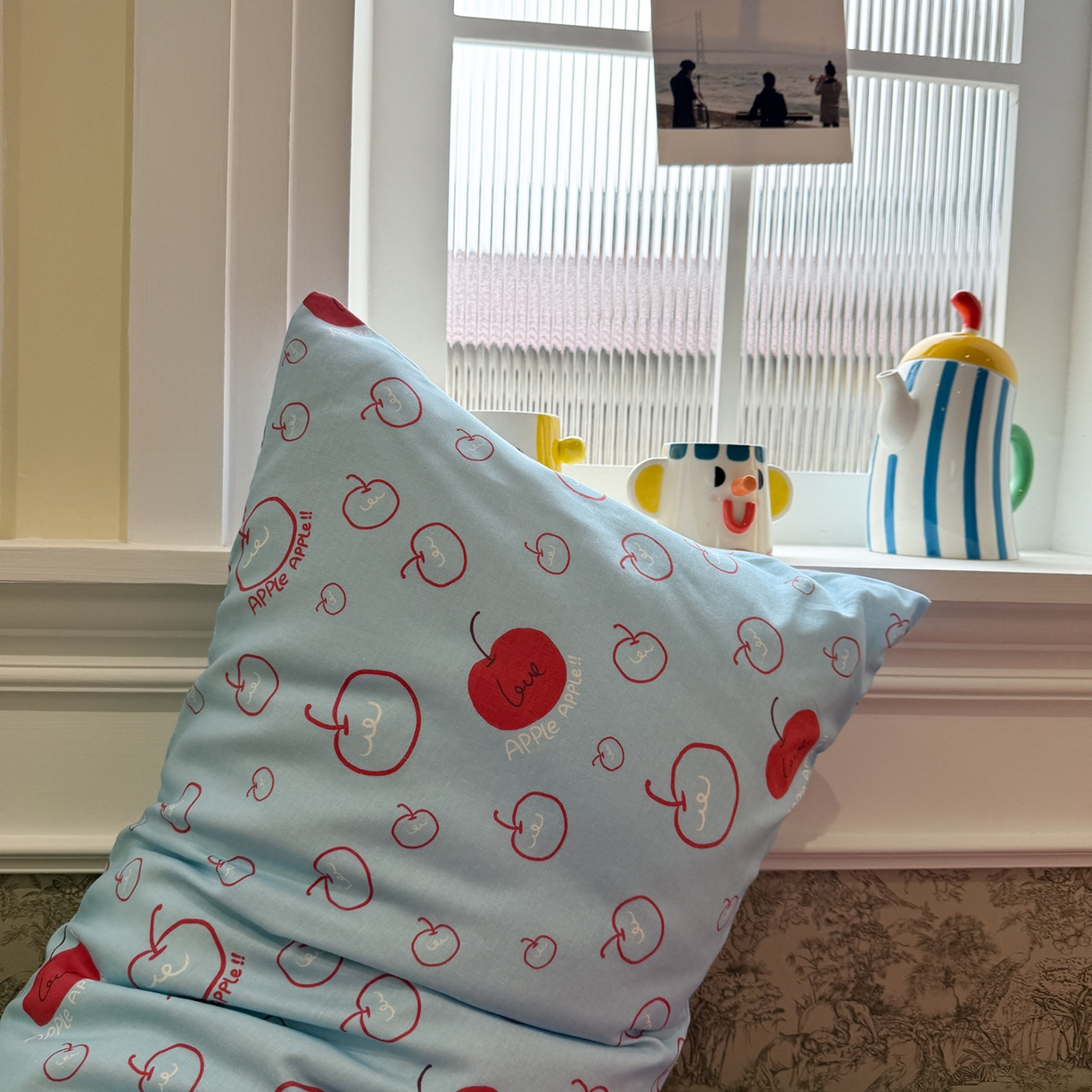 91家纺网 家纺一手货源 找家纺 塞纳 2026新款.全棉有氧双层纱四件套-场景二 海盐苹果派