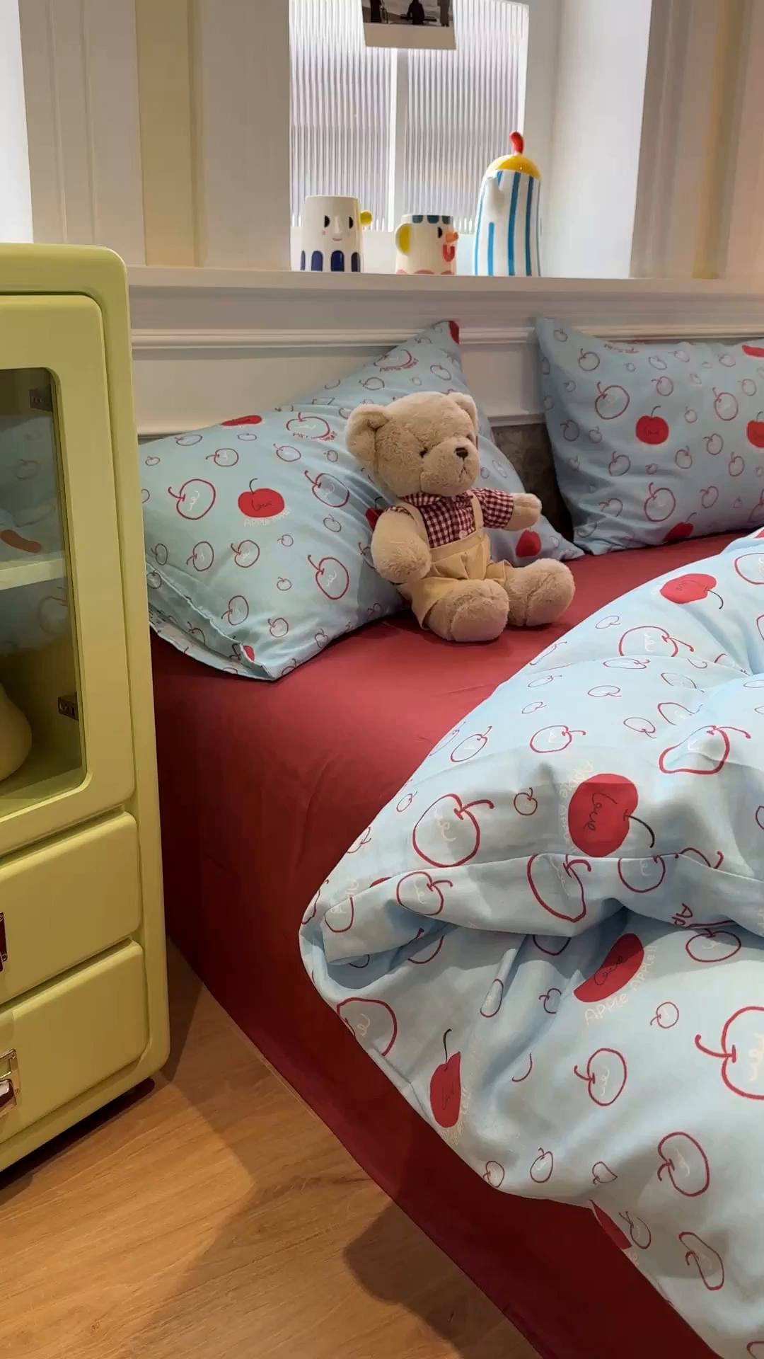 91家纺网 家纺一手货源 找家纺 塞纳 2026新款.全棉有氧双层纱四件套-场景二 海盐苹果派