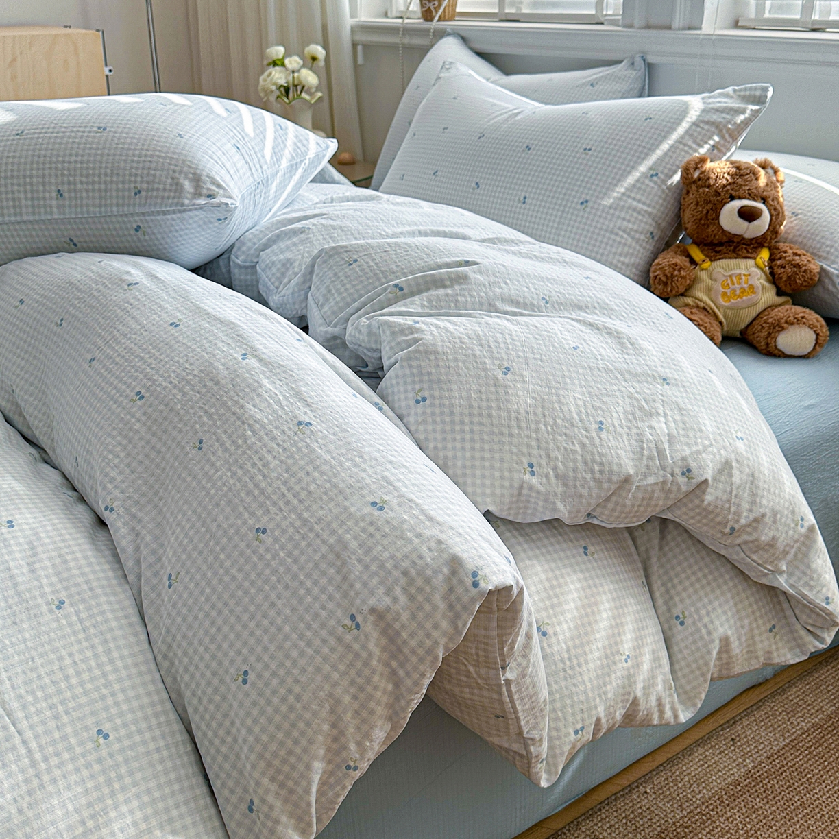 多品家纺 2026新款奶呼呼超柔云感双层纱系列单被套 樱桃蓝