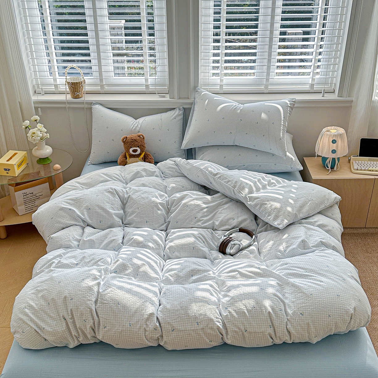 91家纺网 家纺一手货源 找家纺 多品家纺 2026新款奶呼呼超柔云感双层纱系列单被套 樱桃蓝