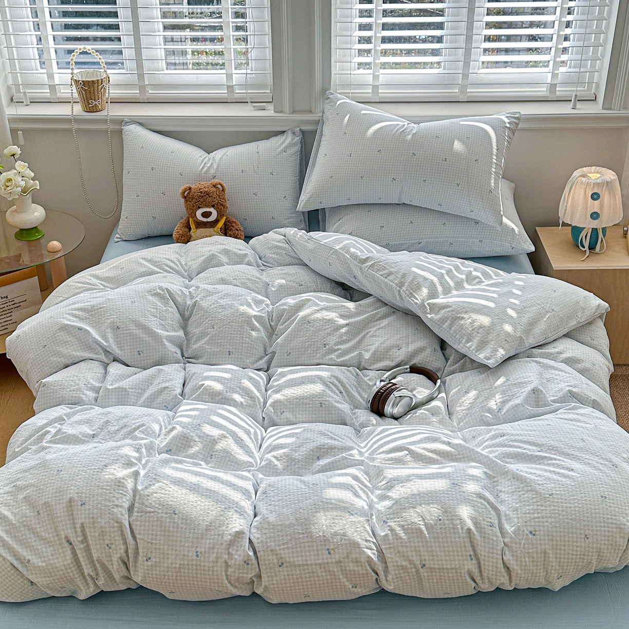 91家纺网 家纺一手货源 找家纺 多品家纺 2026新款奶呼呼超柔云感双层纱系列单被套 樱桃蓝