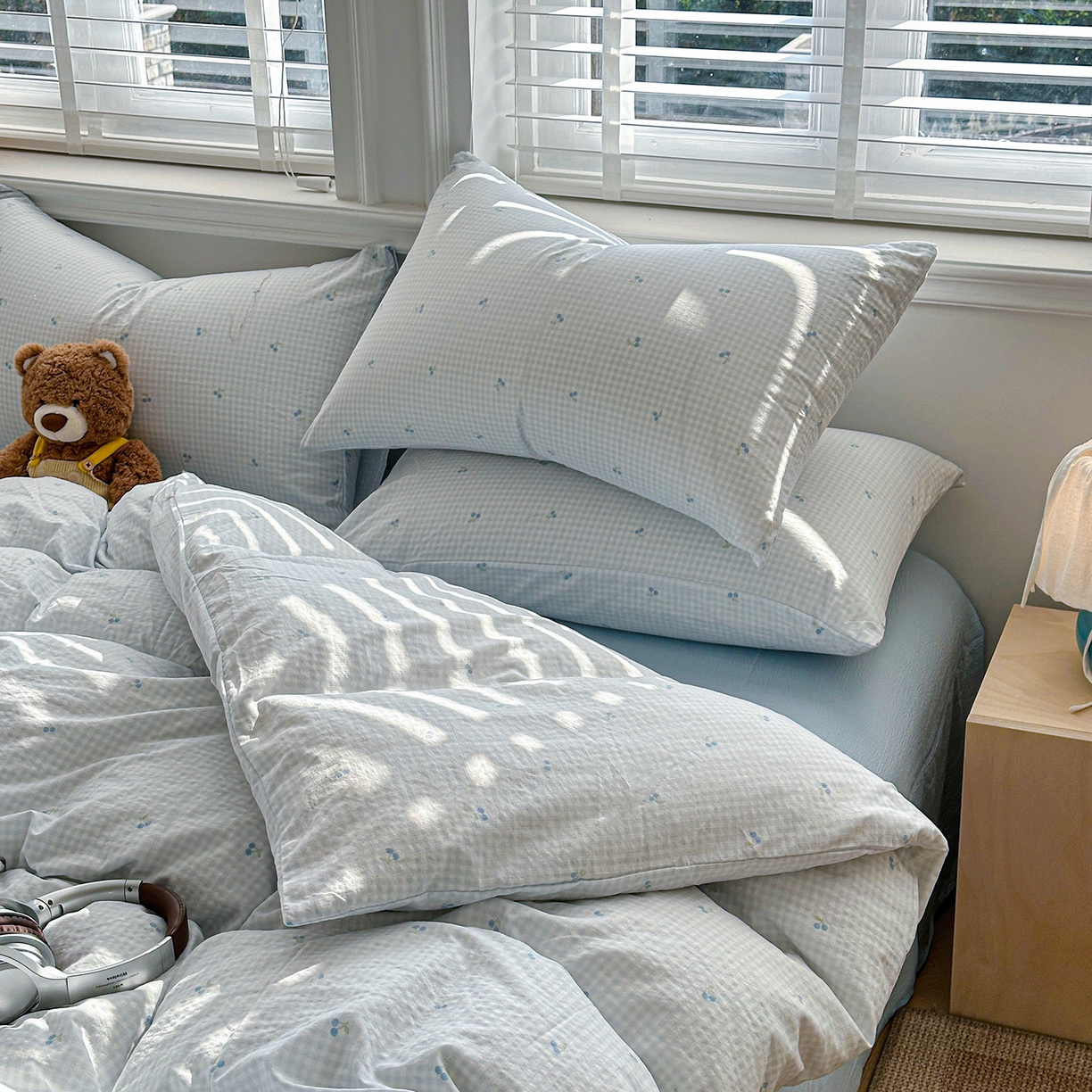 91家纺网 家纺一手货源 找家纺 多品家纺 2026新款奶呼呼超柔云感双层纱系列单被套 樱桃蓝