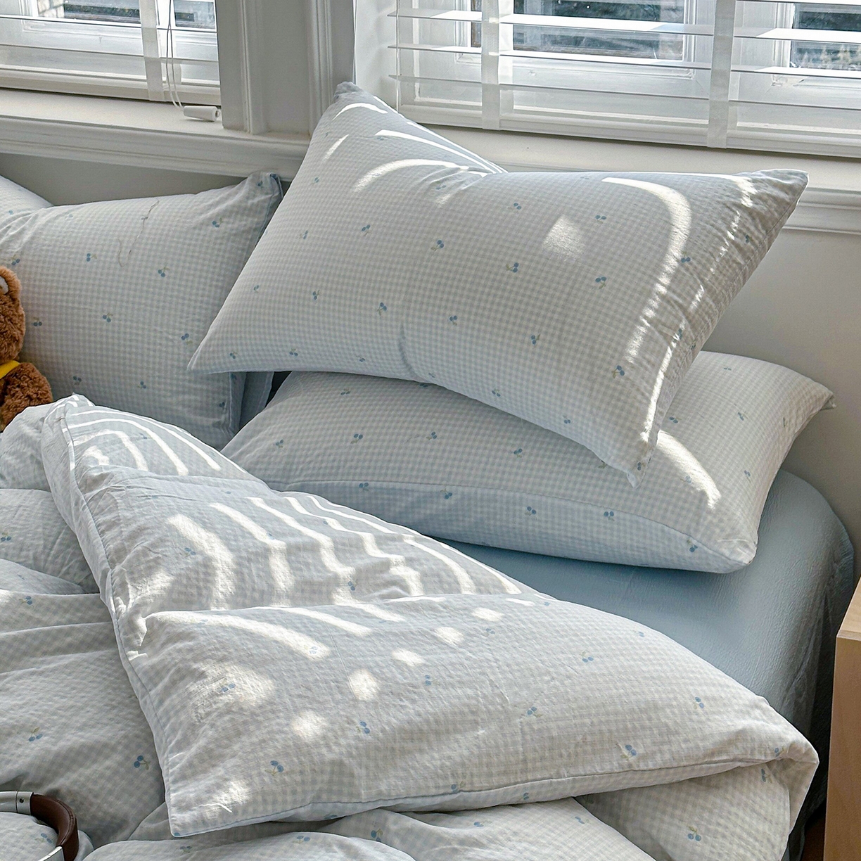 91家纺网 家纺一手货源 找家纺 多品家纺 2026新款奶呼呼超柔云感双层纱系列单被套 樱桃蓝