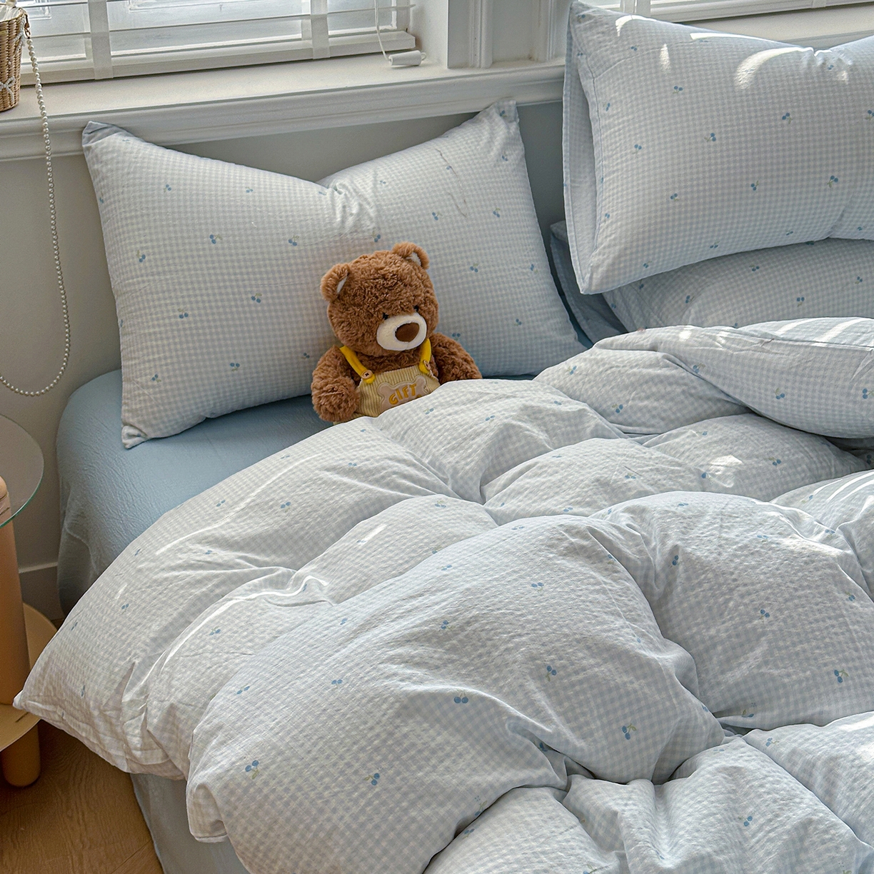 91家纺网 家纺一手货源 找家纺 多品家纺 2026新款奶呼呼超柔云感双层纱系列单被套 樱桃蓝