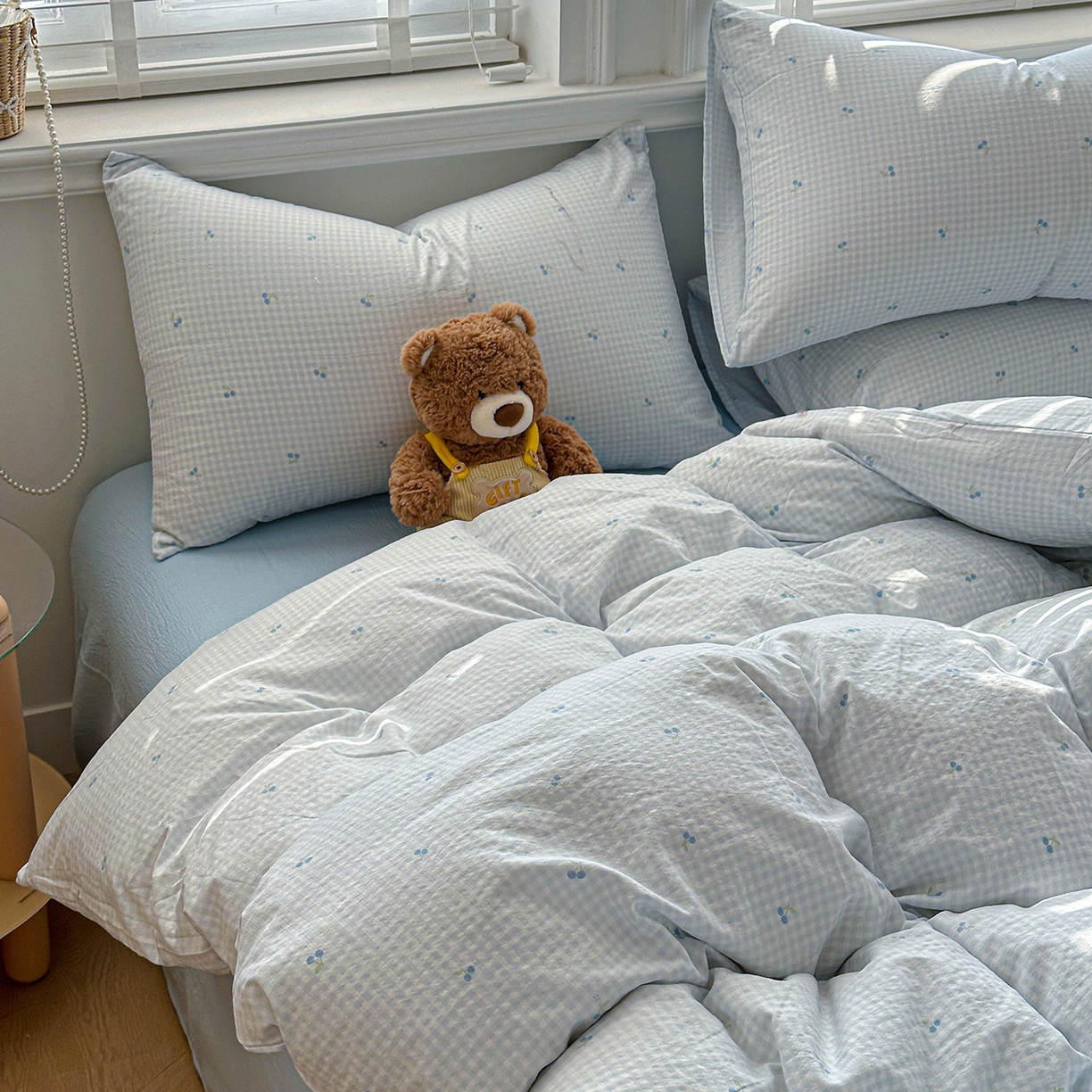 91家纺网 家纺一手货源 找家纺 多品家纺 2026新款奶呼呼超柔云感双层纱系列单被套 樱桃蓝