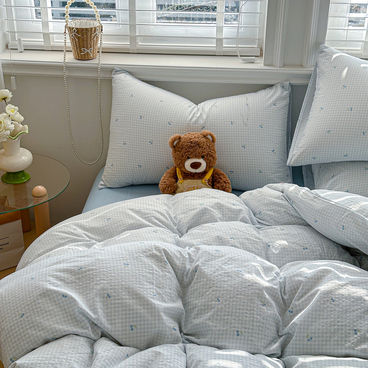 91家纺网 家纺一手货源 找家纺 多品家纺 2026新款奶呼呼超柔云感双层纱系列单被套 樱桃蓝